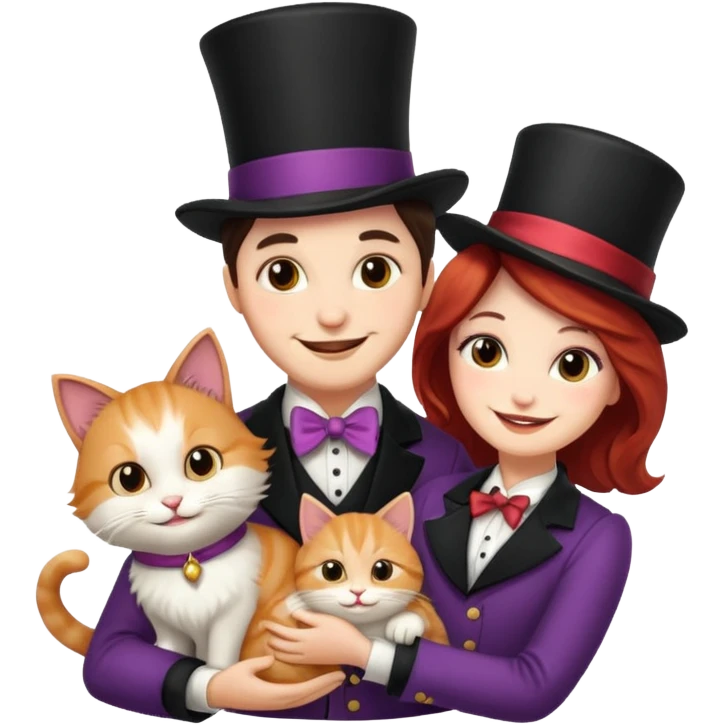 magician couple and their pet cat emoji