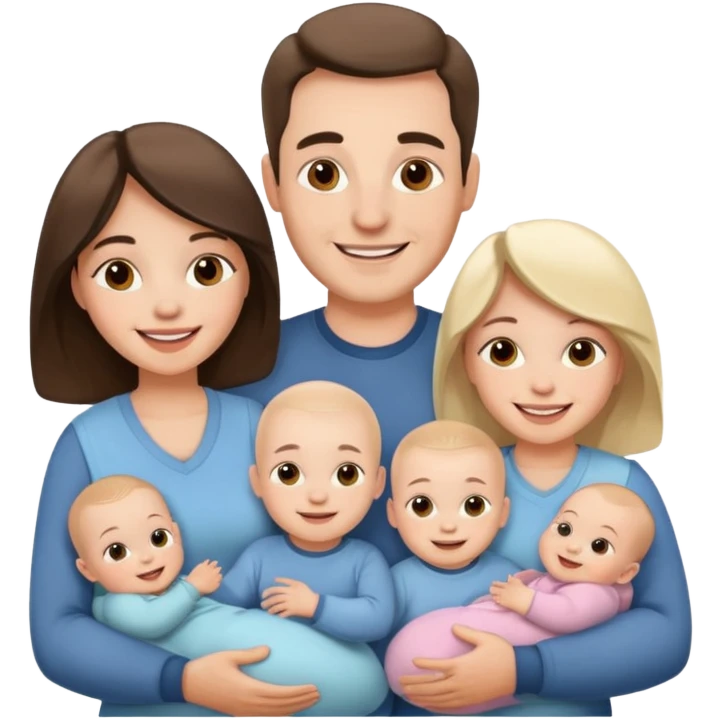 Family emoji with a mom and a dad, an older sister and two young twins emoji