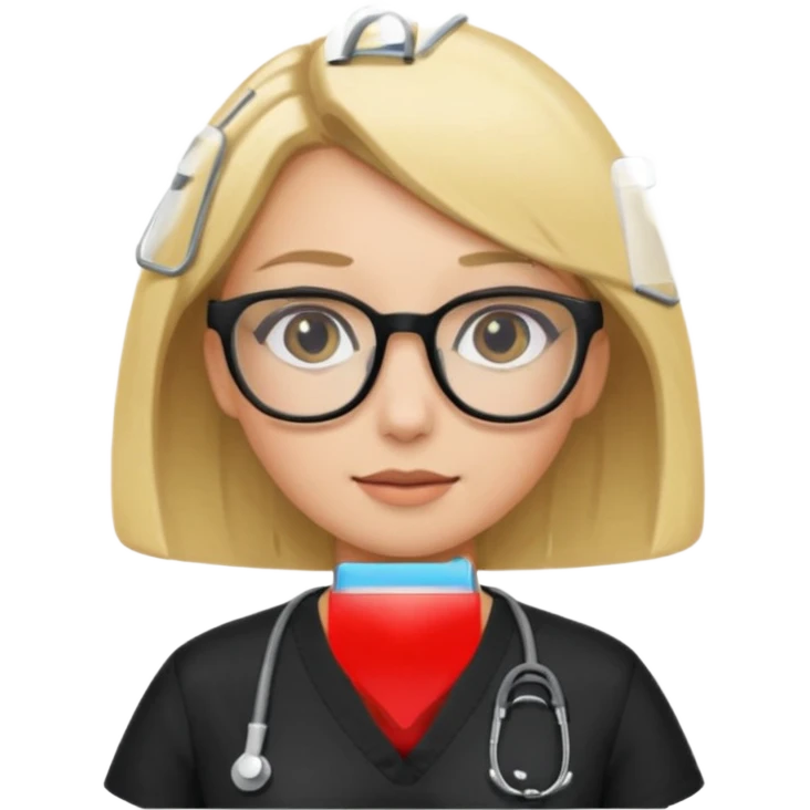 A girl in black scrubs with a blonde bob and glasses emoji