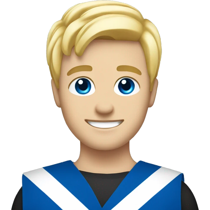 Male with blonde hair and blue eyes waving hand smiling with a Scotland flag 🏴󠁧󠁢󠁳󠁣󠁴󠁿  emoji