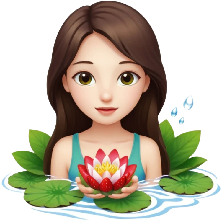 a beautiful girl mix with nenuphar and watel lili and  Strawberries  being born emoji