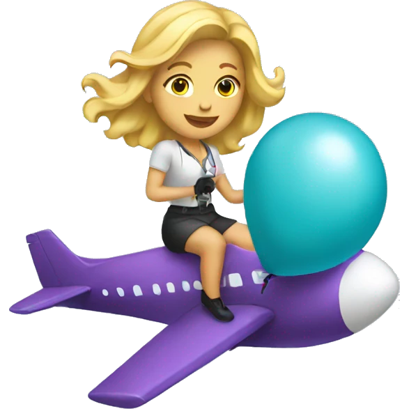 Woman with blonde hair holding a balloon riding on a plane emoji
