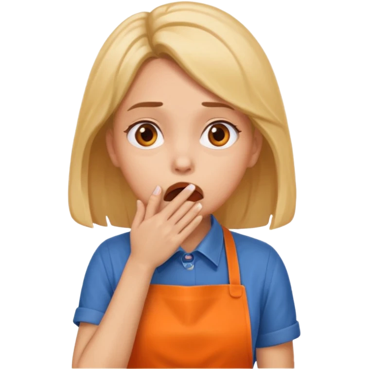 scared woman with her hands on her mouth, more details, sideways pose, orange apron emoji