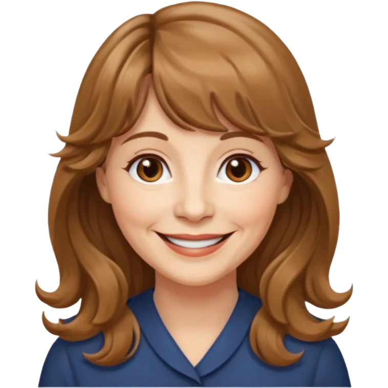 60 yr old woman, small brown eyes, long wavy light brown hair, bangs,  emoji