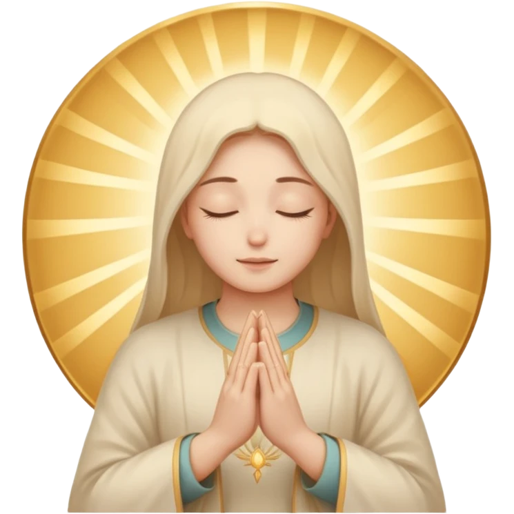serene hands in prayer emoji with gentle sunrise background, soft golden hues, subtle rays of light, spiritual awakening, gratitude emoji