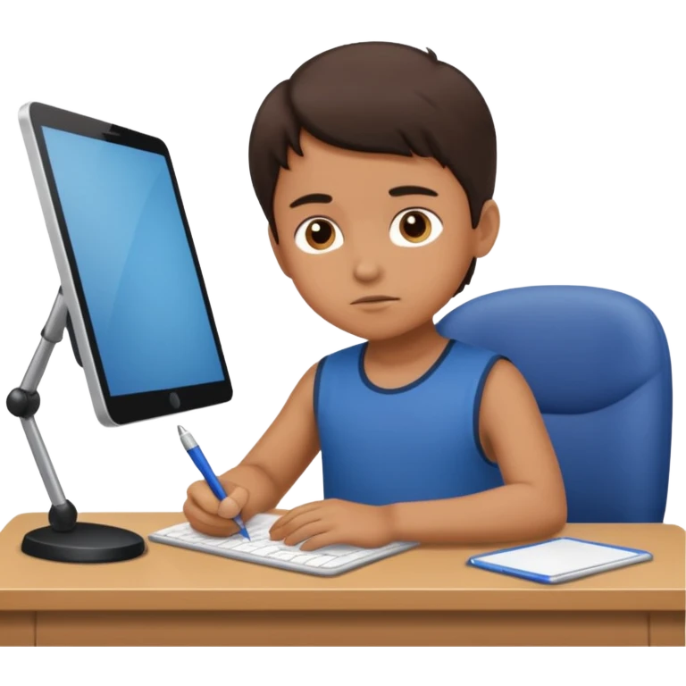 a child working hard ata a desk emoji