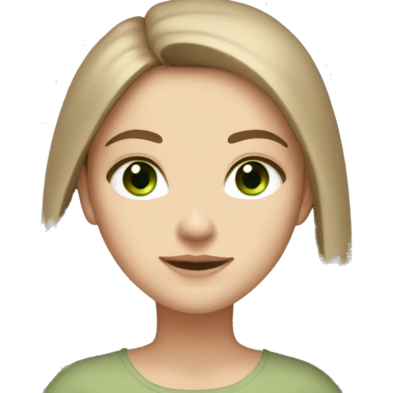 white girl with long brown hair and green eyes in beige clothes emoji