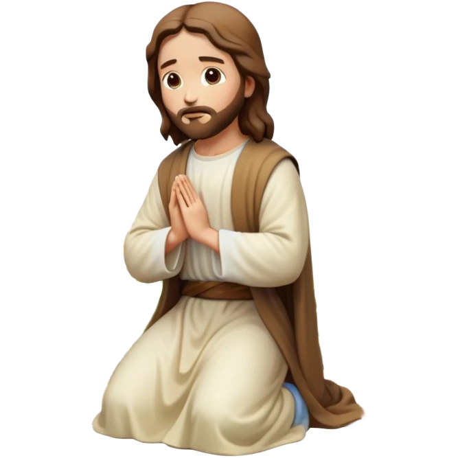 Jesus kneeling to pray in a garden, soft light, reverent, emoji style emoji