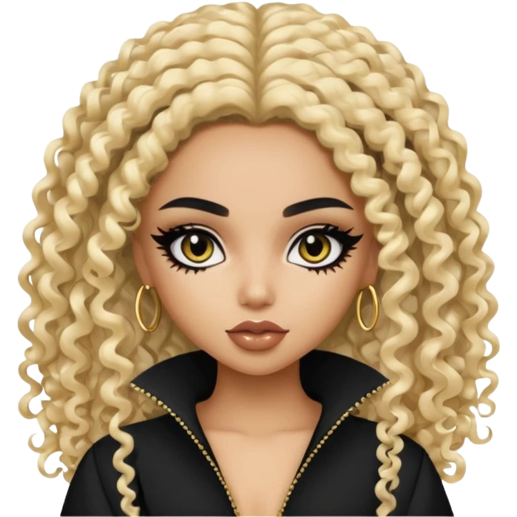 Fair Saudi beauty, pretty bratz baddie, black eyeliner, curly long split dye black and blonde hair emoji