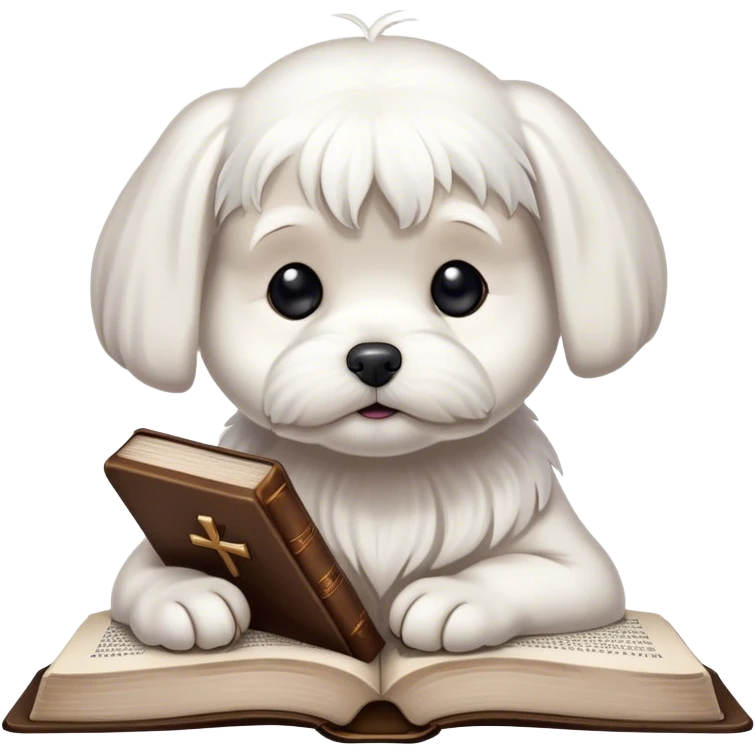 White Maltese with his head leaned on a Bible  emoji