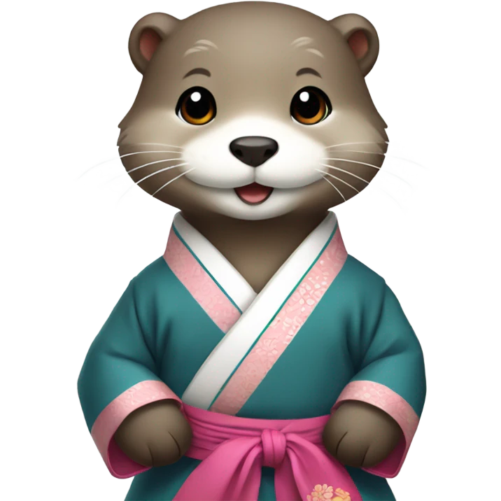 A cute otter wearing traditional Korean hanbok for Korean holidays, visible only up to its neck. emoji