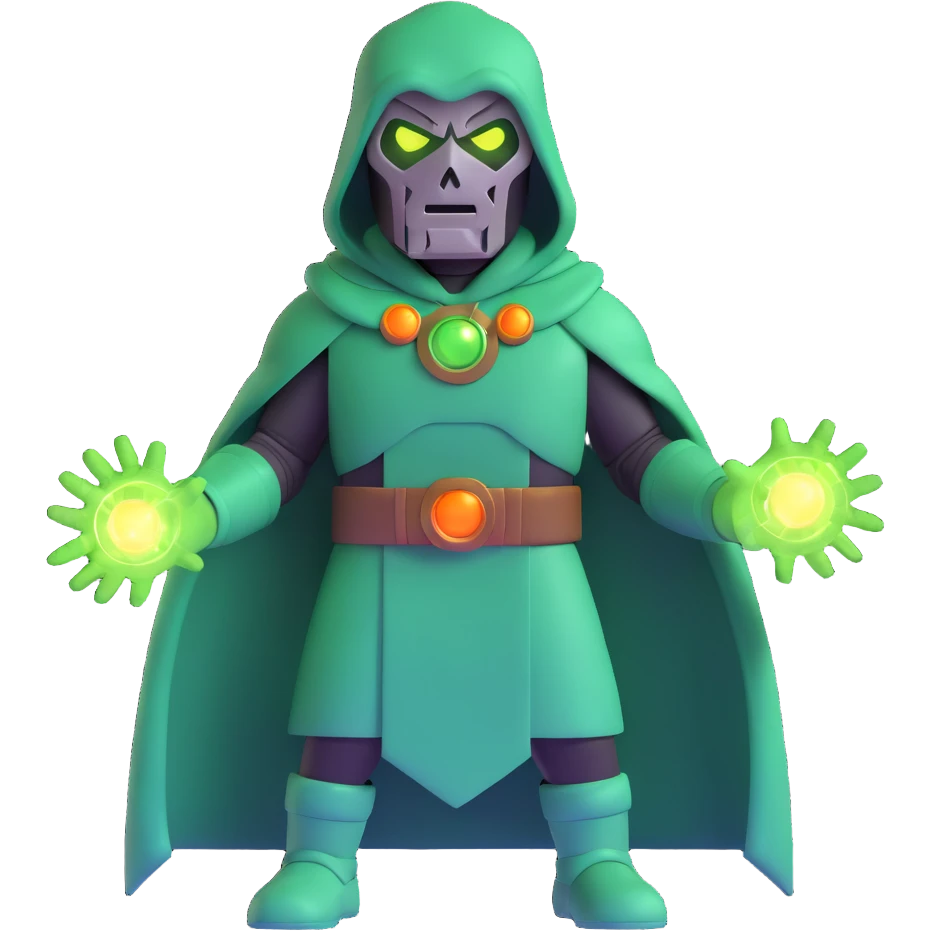 Doctor Doom with green magic energy and glowing eyes emoji