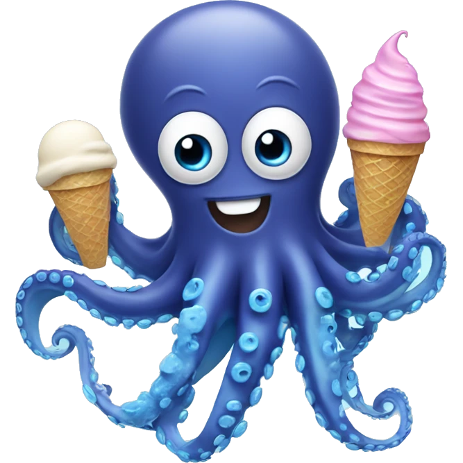 Blue octopus who holding blue colour ice cream  emoji
