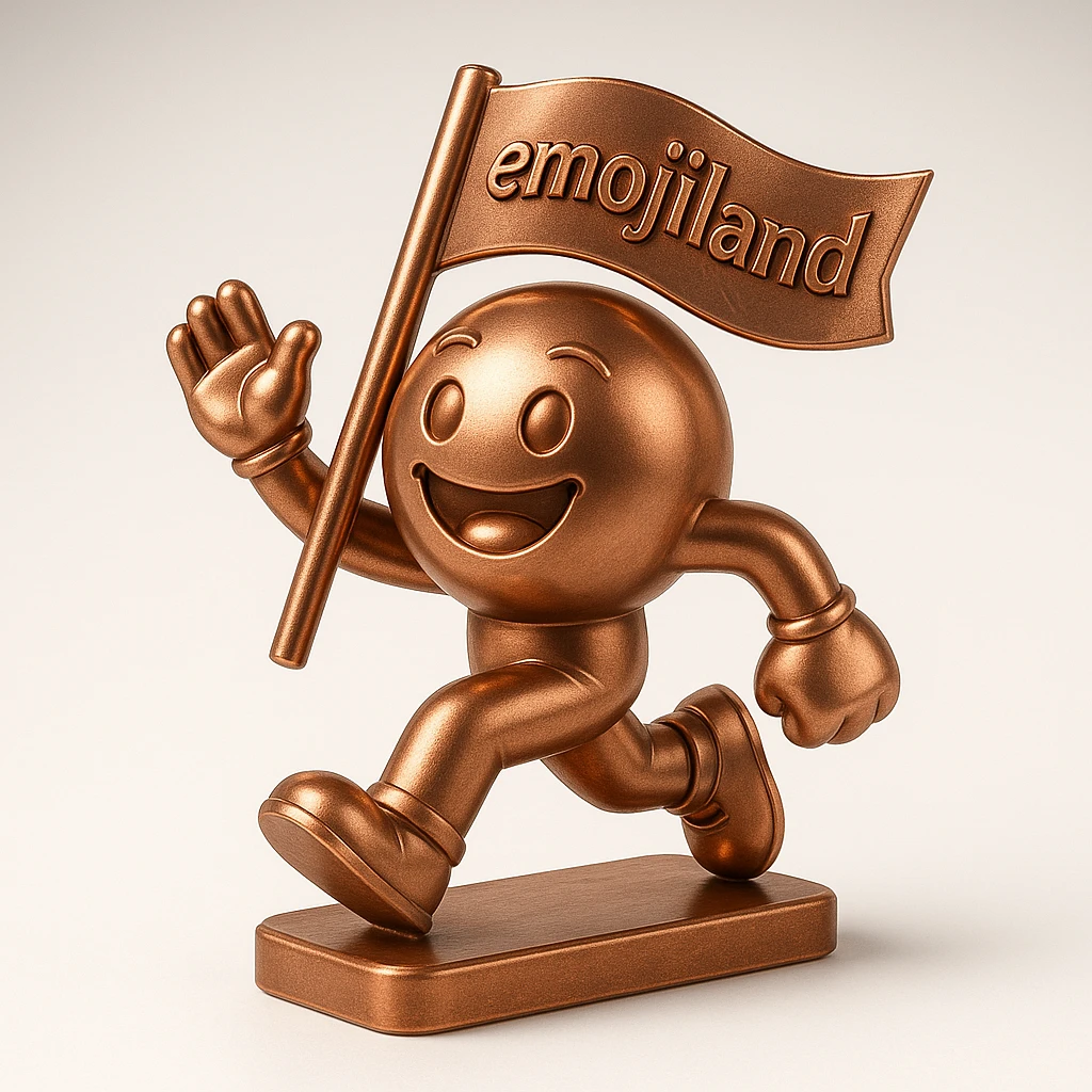 happy runner waving a flag that says 'emojiland' emoji