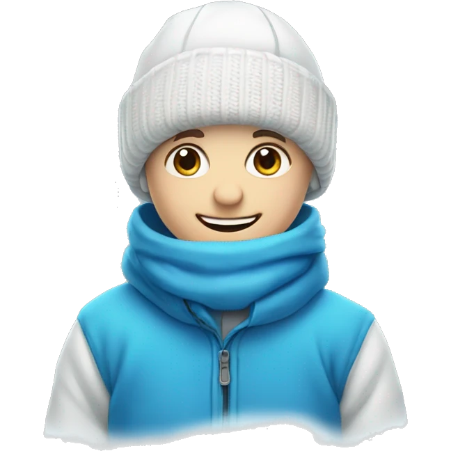 smiling boy with blue eyes in winter attire emoji