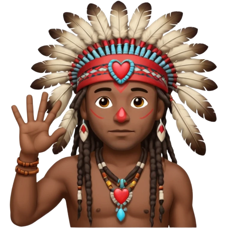 Black American man dark brown with dreads with a American Indian headdress with doing heart me emoji