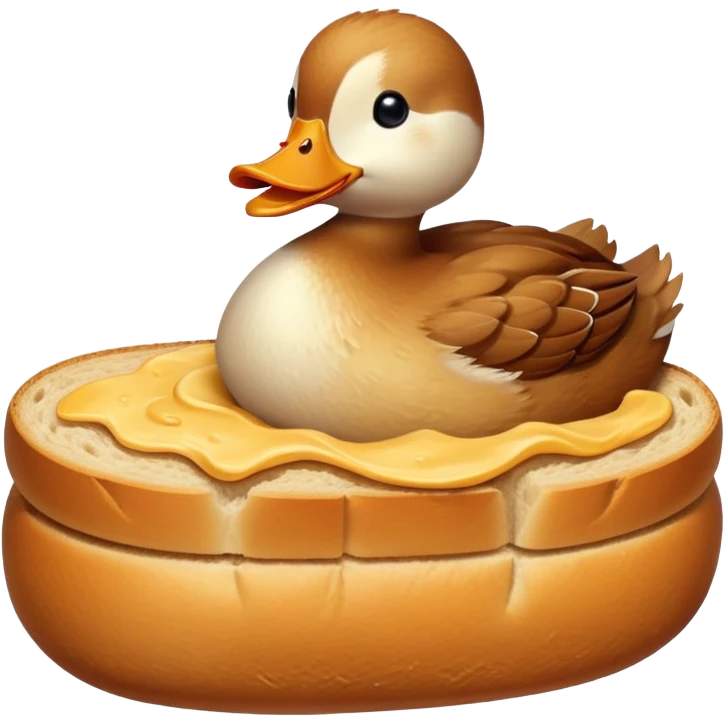 duck made of gluten emerging from a loaf of bread emoji