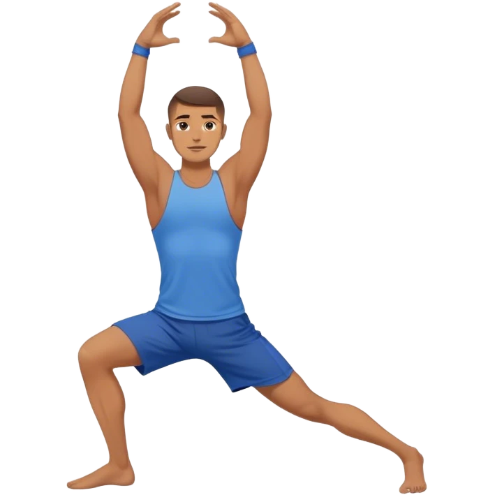 man with blue short Crescent Lunge yoga emoji