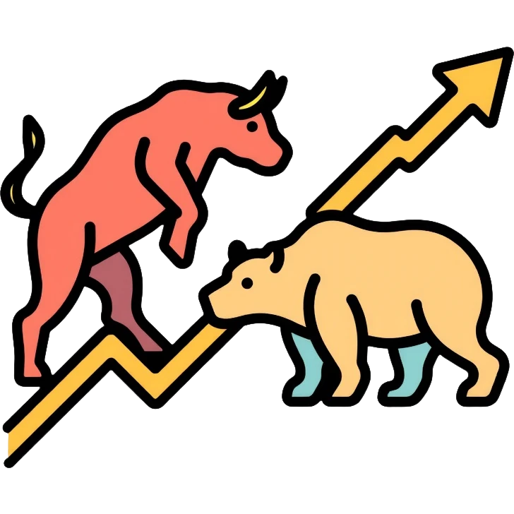 Moscow Exchange trading graph with bull and bear symbols emoji