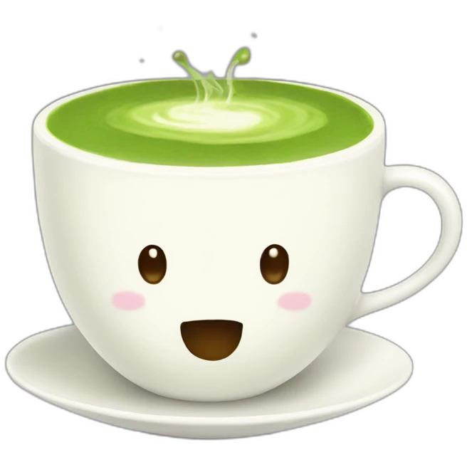 matcha latte in white teacup, no face emoji