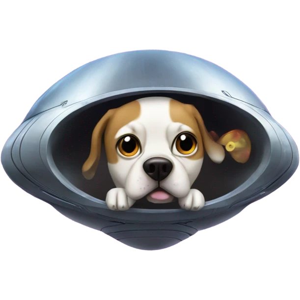 an upside down dog in an alien spaceship chilling with its half-dog-half-alien friends  emoji
