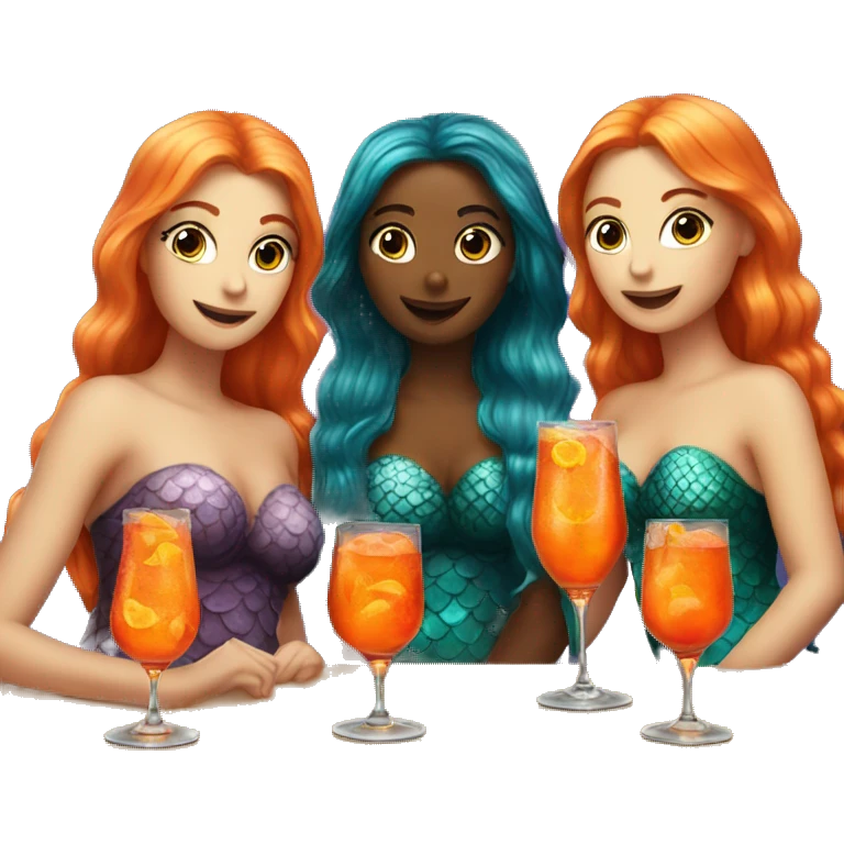 Three mermaids drinking aperol emoji