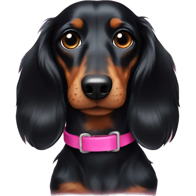 Black long hair dachshund with pink collar  emoji
