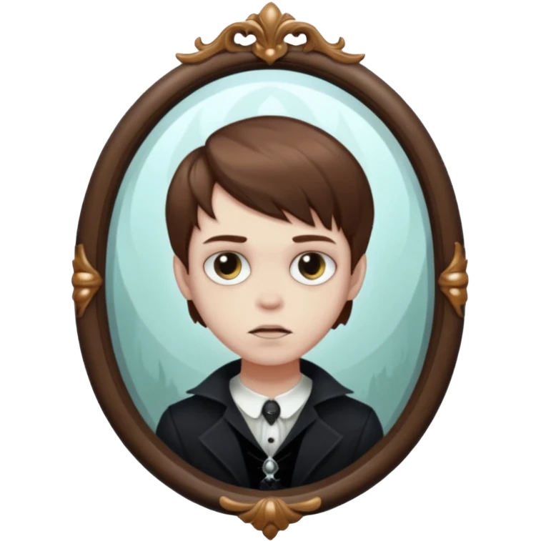 Spooky killer on fancy mirror behind boy emoji