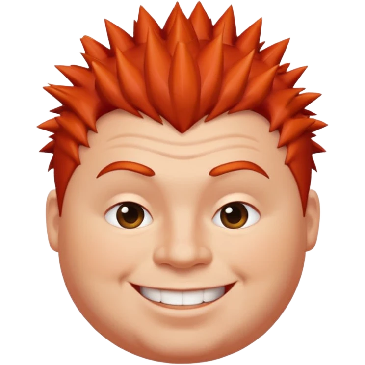 fat spiky haired happy man, red haired emoji