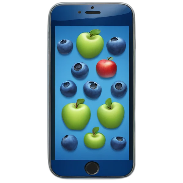 blueberry phone with apple on the screen emoji