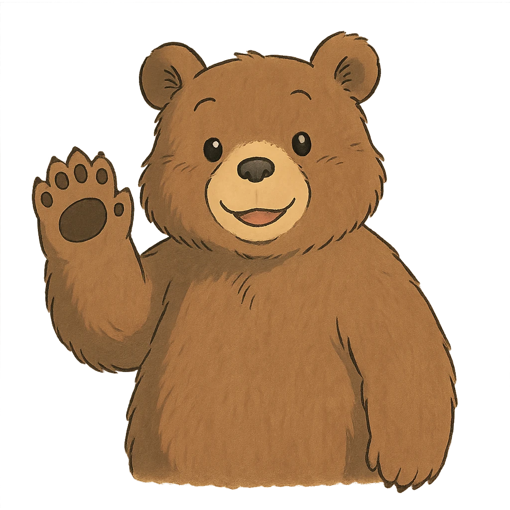 ghibli style bear waving hello emoji