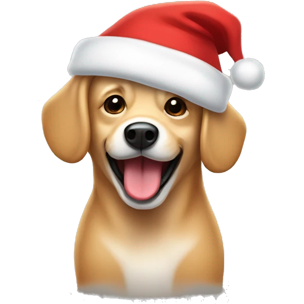 Small happy Tan dog with floppy ears in a Santa hat emoji