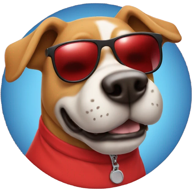 Dog with sunglasses and red tshirt throwing signs emoji