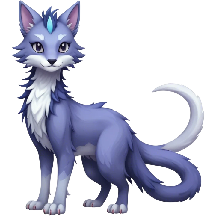 Kawaii dark edgy fantasy pastel ethereal feline-vernid-sergal-fursona animal creature with a tufted tail full body emoji