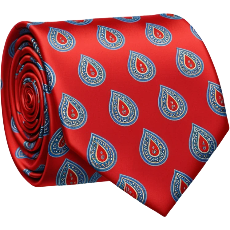 Tie, red, paisley pattern rolled emoji