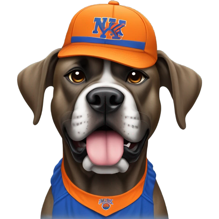  A orange colored Cane Corso dressed as A New York Knick. emoji