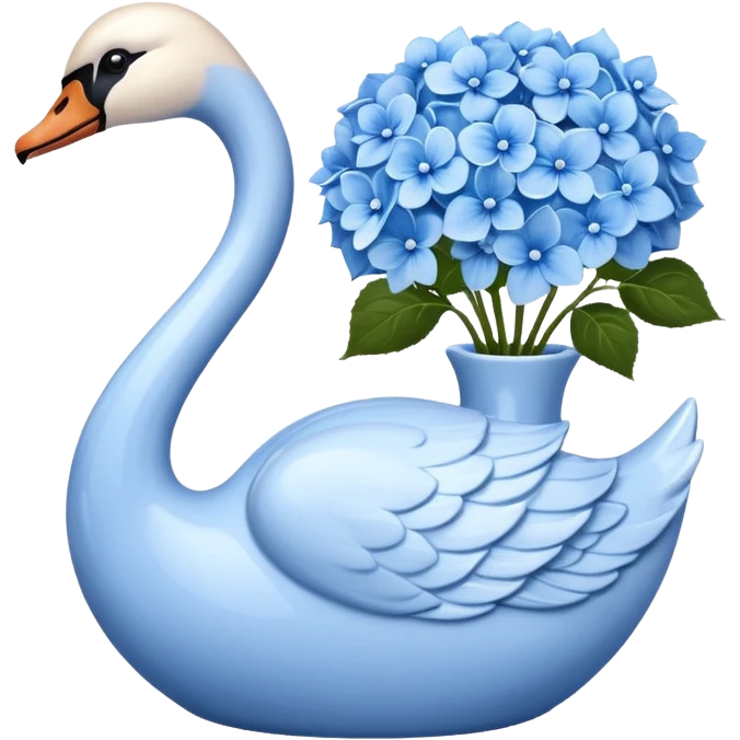 Light blue swan shaped vase with blue flowers in it emoji
