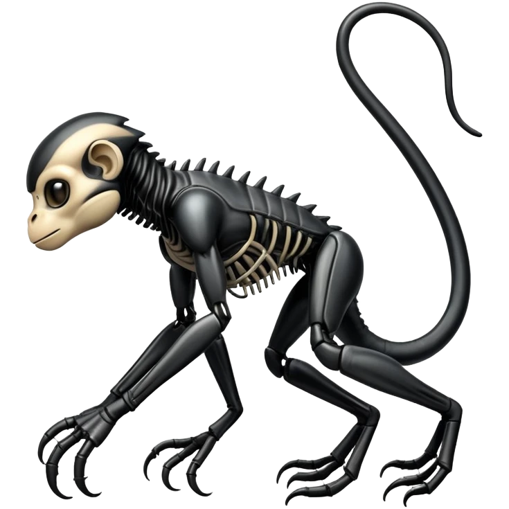 A monkey with Xenomorph features, elongated head, black exoskeleton, and biomechanical appearance emoji