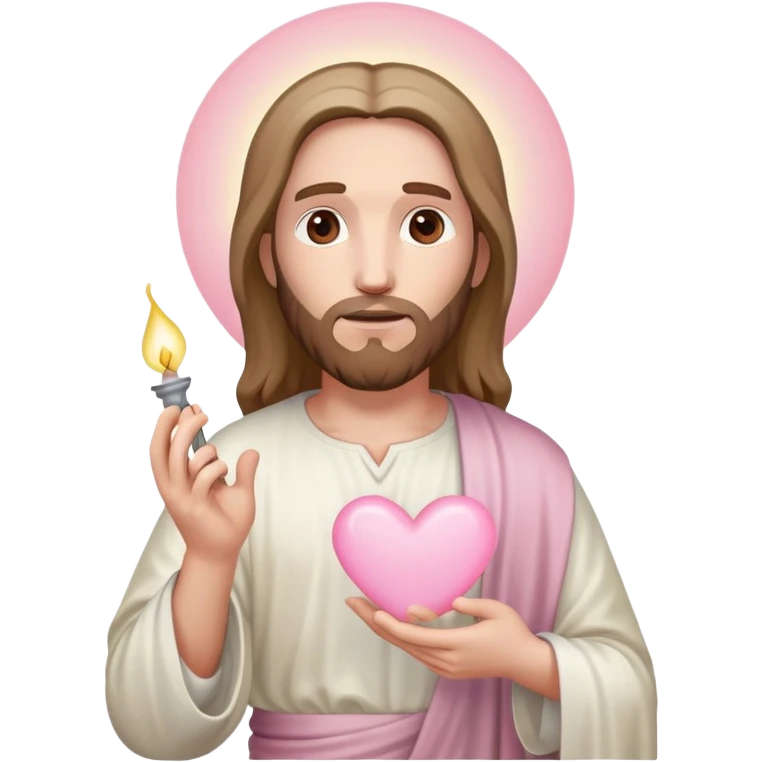 White Jesus holding light pink heart  emoji