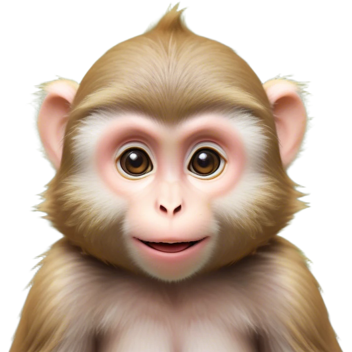 Cinematic Cute Macaque Portrait Emoji, Head tilted playfully and inquisitively, with a charmingly mischievous face accented by soft, fuzzy fur and round, sparkling eyes filled with curiosity, Simplified yet irresistibly adorable features, highly detailed, glowing with a warm, friendly glow, high shine, affectionate and lively, stylized with a touch of primate whimsy, bright and endearing, soft glowing outline, capturing the essence of a playful macaque that seems as if it could jump out of the screen into your arms! emoji