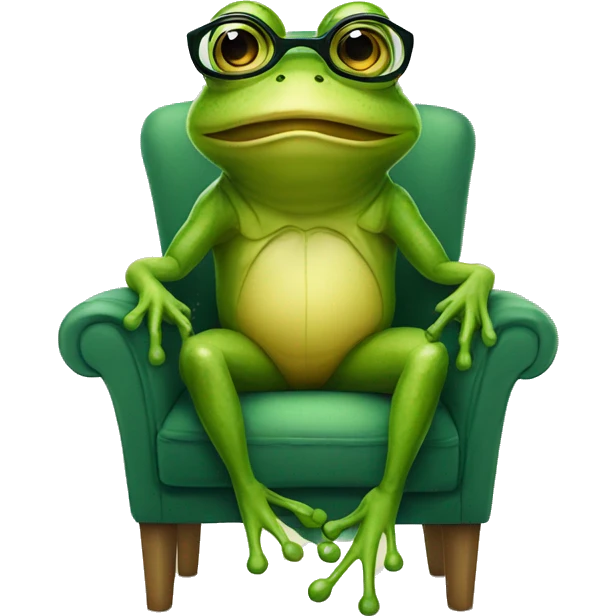 Anthropomorphic Frog wearing glasses sitting down on a chair emoji