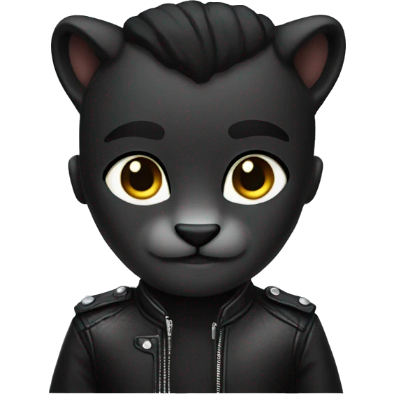 panther with black hairstyle and leather jacket emoji