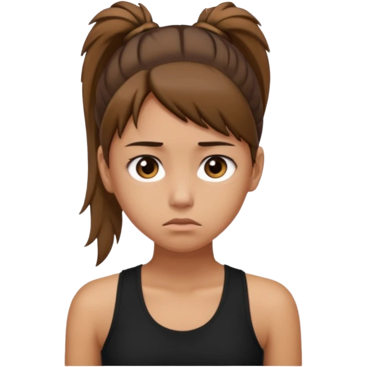 a tan girl with a ponytail, black tank top, . Looking sad emoji