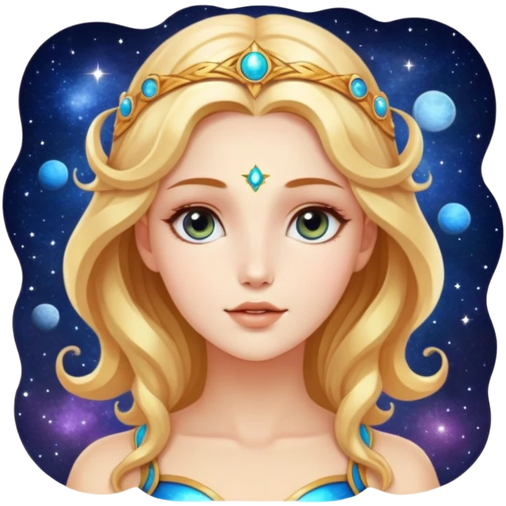 closeup head portrait of universe goddess Sophia with pretty perfect feminine attractive face, cosmic beauty with detailed delicate facial features, head only isolated, no body emoji