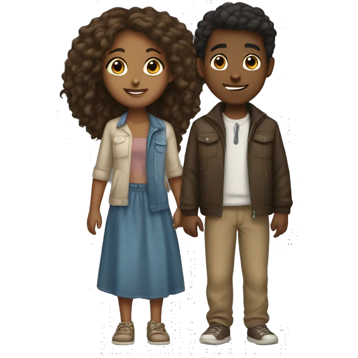 brown girl and light boy emoji