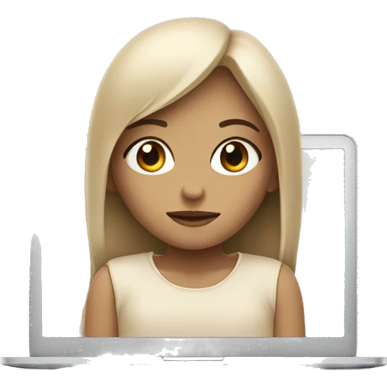 Half face of a girl behind the laptop. In beige tones emoji