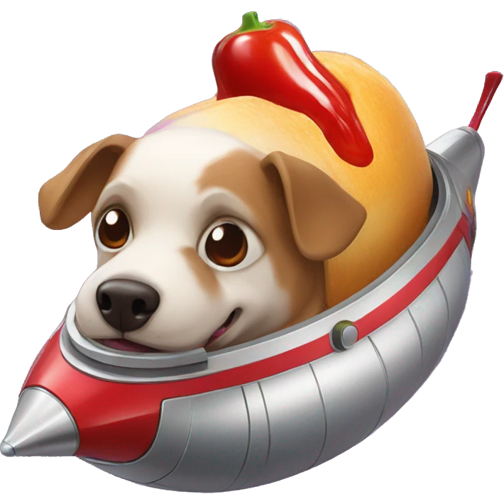 Hogdog with ketchup in a spaceship emoji