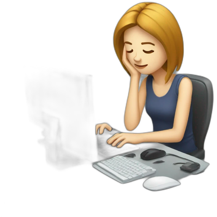 exhausted woman programmer with computer emoji