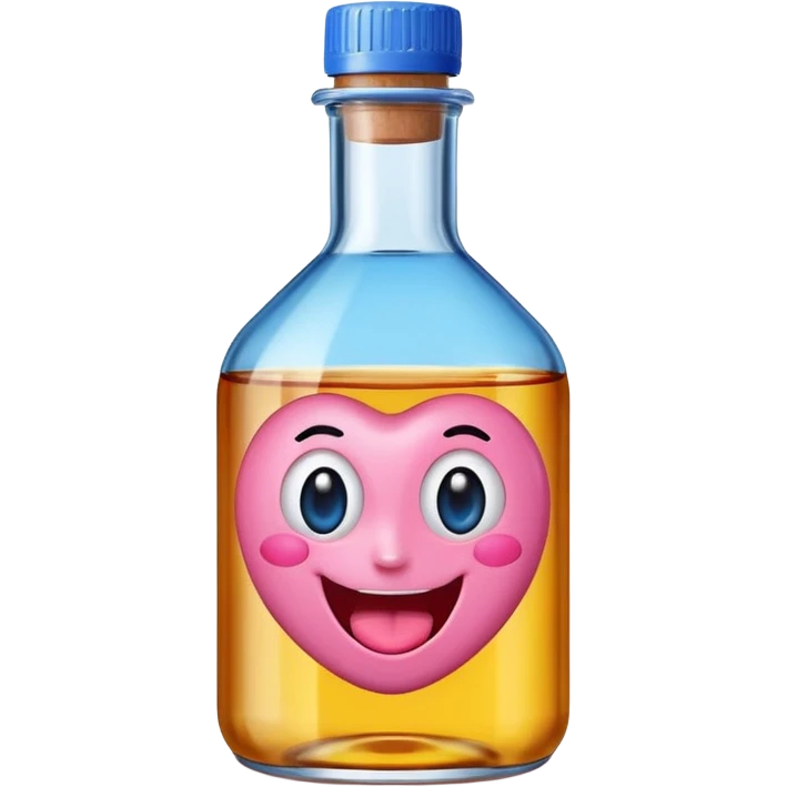 Smiling bottle of oil pink with silly face tongue out blue top emoji