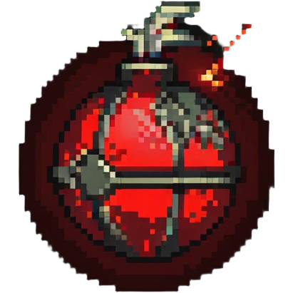 Glowing red orb with bomb symbol, color #ef4444 with lighter glow, bomb silhouette in center, subtle pulsing glow effect, floating appearance, 32x32 pixels emoji